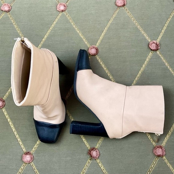 Just Fab Boots in Two Toned Beige and Black with High Heel Mid Calf (5.5) - Picture 1 of 8